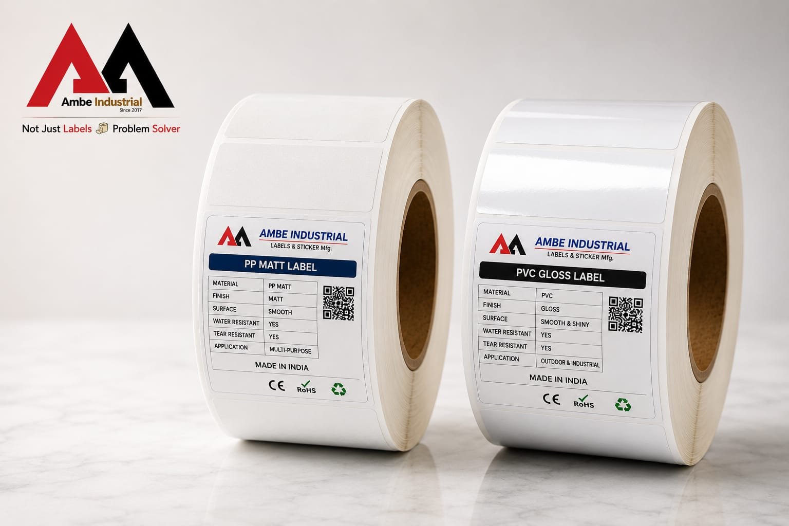 PP matt and PVC gloss label rolls